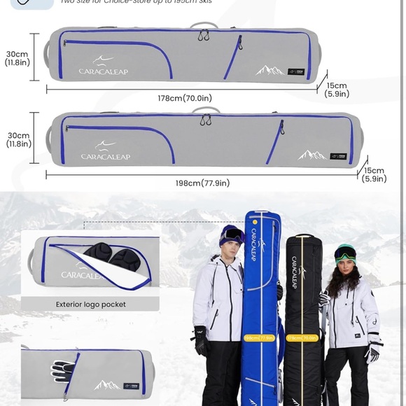 Ski Snowboard Bag Fully Padded for Air Travel 2 pair, Double Snowboard Bag - Picture 5 of 10